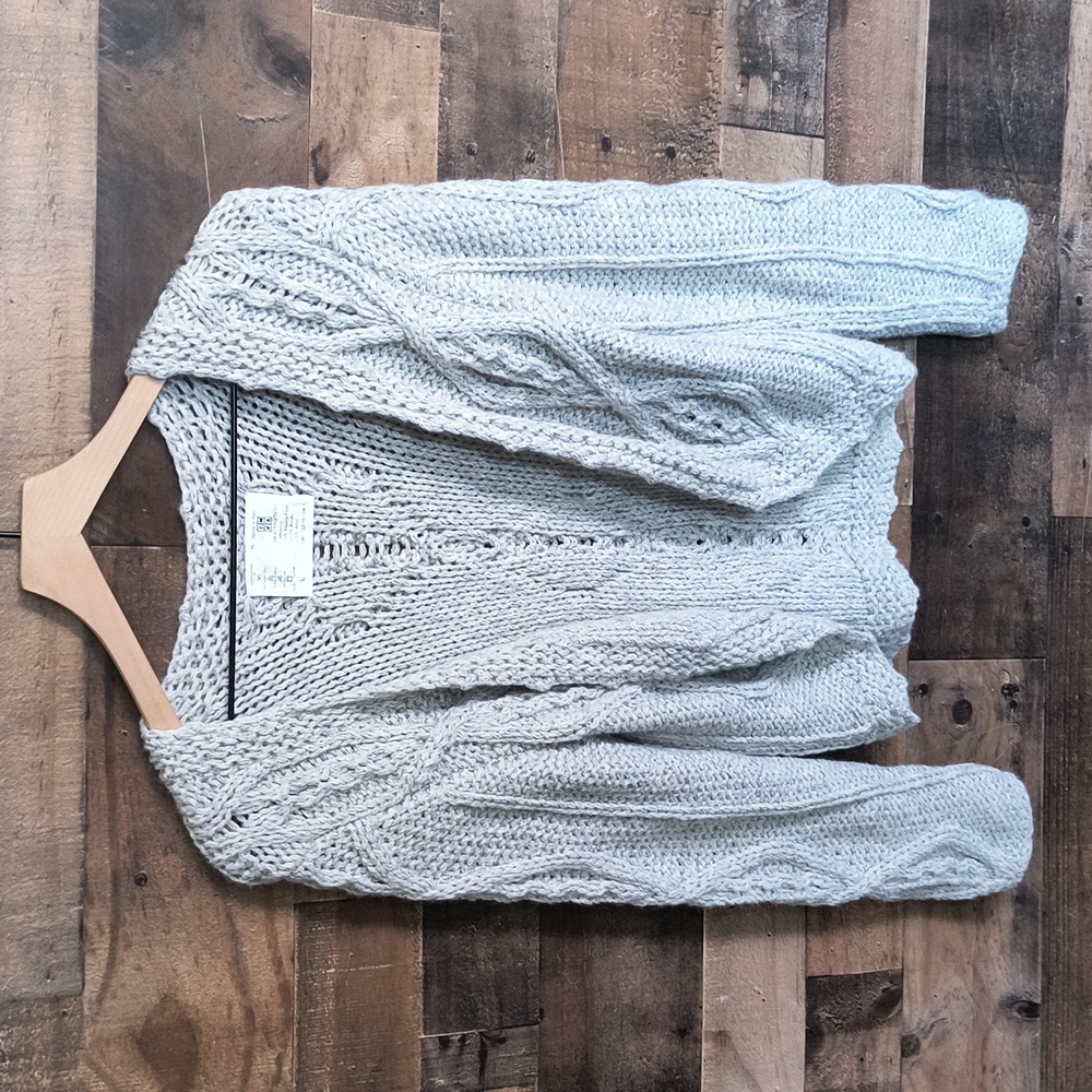 Inkatraditions Alpaca Wool Blend Chunky Knit Open Front Gray Sweater Sz Large